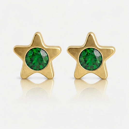 Gold Plated Surgical Steel Ear Piercing Studs - Starlite Emerald Hypoallergenic