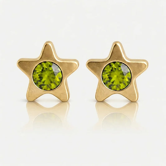Gold Plated Surgical Steel Ear Piercing Studs - Starlite Peridot Hypoallergenic