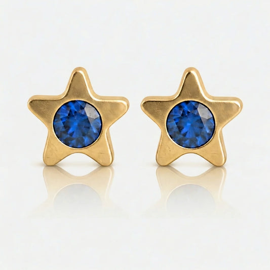 Gold Plated Surgical Steel Ear Piercing Studs - Starlite Sapphire Hypoallergenic