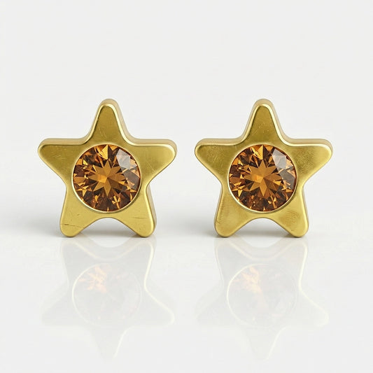 Gold Plated Surgical Steel Ear Piercing Studs - Starlite Topaz Hypoallergenic