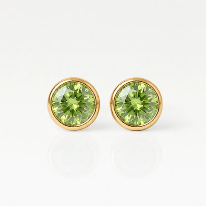 Серьги для прокола ушей с золотым покрытием - Birthstone Peridot Гипоаллергенный