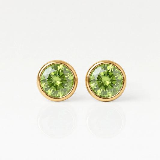Серьги для прокола ушей с золотым покрытием - Birthstone Peridot Гипоаллергенный