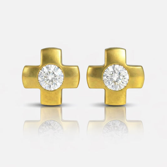 Altın Kaplama Cerrahi Çelik Kulak Delme Küpesi - Crosslite Crystal Alerji Yapmayan (Çift)