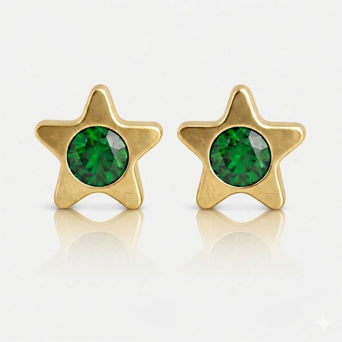 Gold Plated Surgical Steel Ear Piercing Studs - Starlite Emerald Hypoallergenic (Pair)