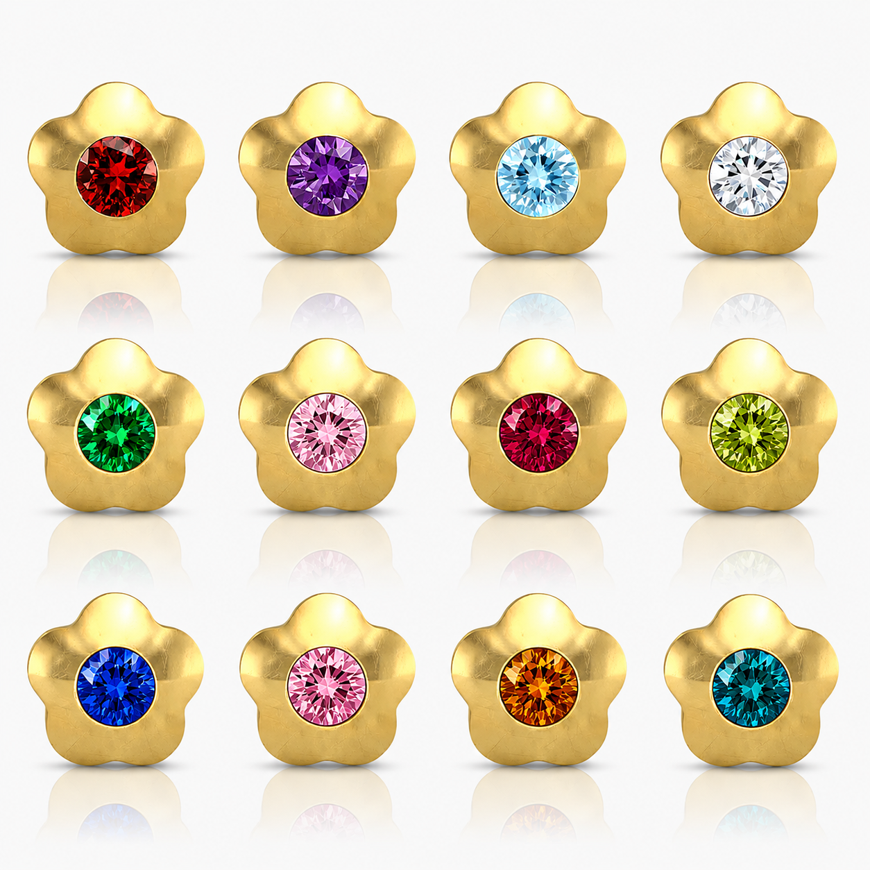 Gold Plated Surgical Steel Ear Piercing Studs - Flowerlite Assorted Hypoallergenic