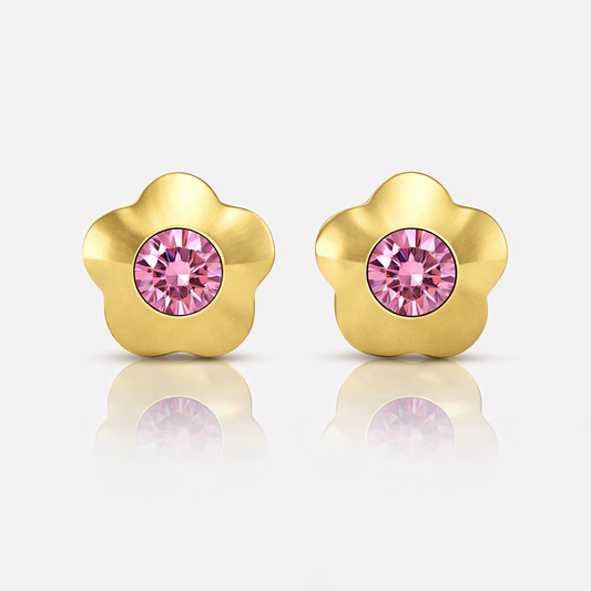 Altın Kaplama Cerrahi Çelik Kulak Delme Küpesi - Flowerlite Rose Alerji Yapmayan (Çift)