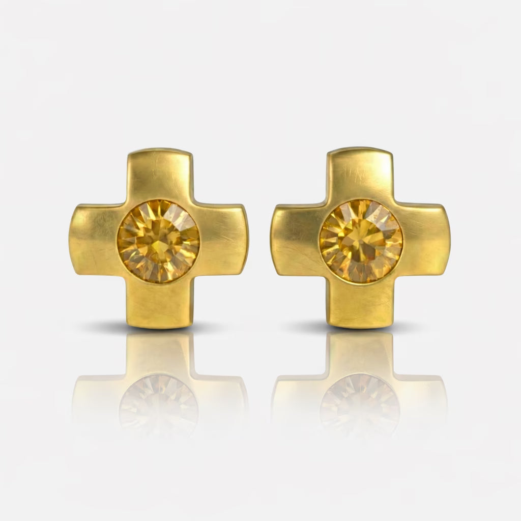 Altın Kaplama Cerrahi Çelik Kulak Delme Küpesi - Crosslite Topaz Alerji Yapmayan (Çift)