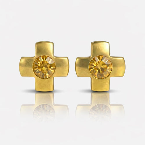 Altın Kaplama Cerrahi Çelik Kulak Delme Küpesi - Crosslite Topaz Alerji Yapmayan (Çift)