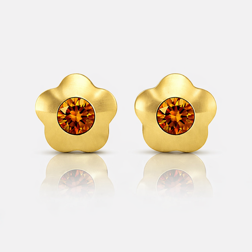 Altın Kaplama Cerrahi Çelik Kulak Delme Küpesi - Flowerlite Topaz Alerji Yapmayan (Çift)