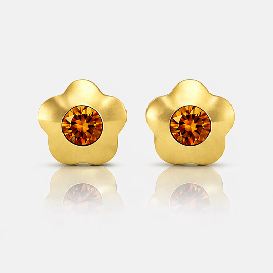 Altın Kaplama Cerrahi Çelik Kulak Delme Küpesi - Flowerlite Topaz Alerji Yapmayan (Çift)