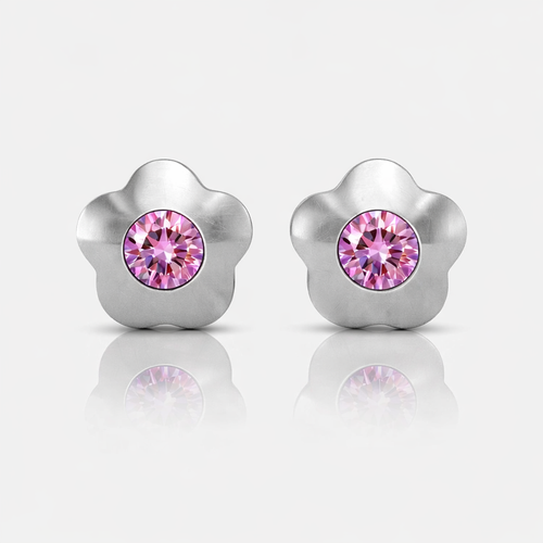Cerrahi Çelik Kulak Delme Küpesi - Flowerlite Light Rose Alerji Yapmayan (Çift)