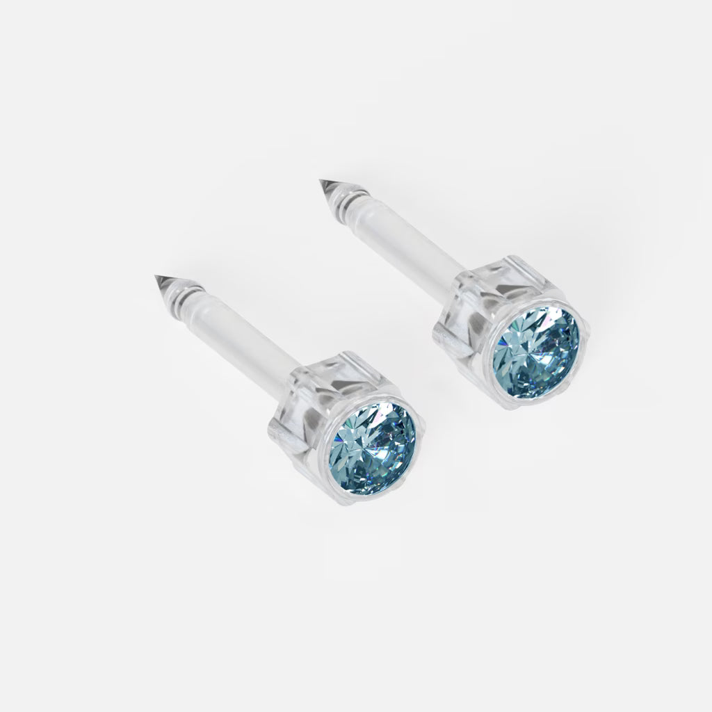 Medikal Plastik Kulak Delme Küpesi - Birthstar Aquamarine Alerji Yapmayan (Çift)