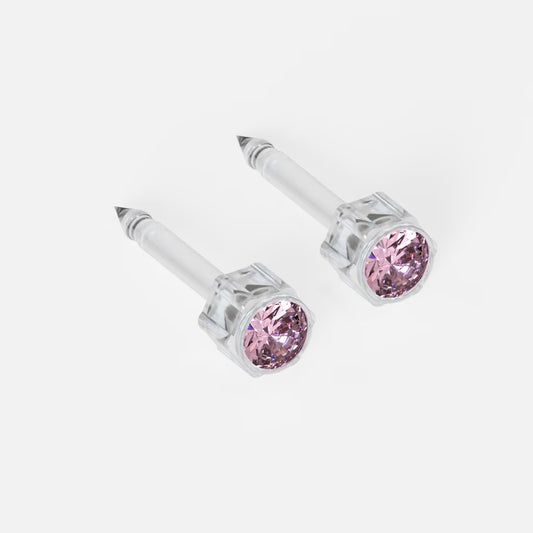 Medikal Plastik Kulak Delme Küpesi - Birthstar Light Rose Alerji Yapmayan (Çift)