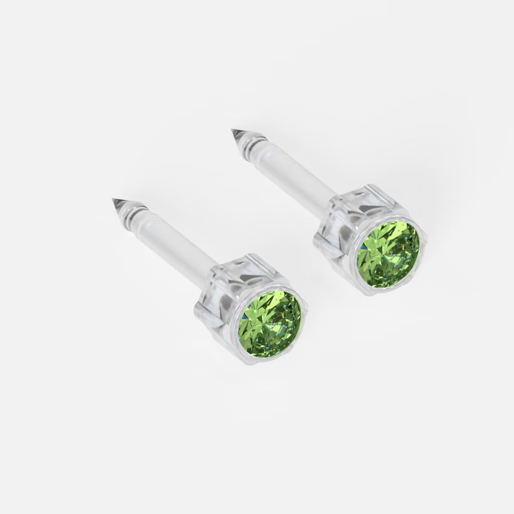 Medikal Plastik Kulak Delme Küpesi - Birthstar Peridot Alerji Yapmayan (Çift)