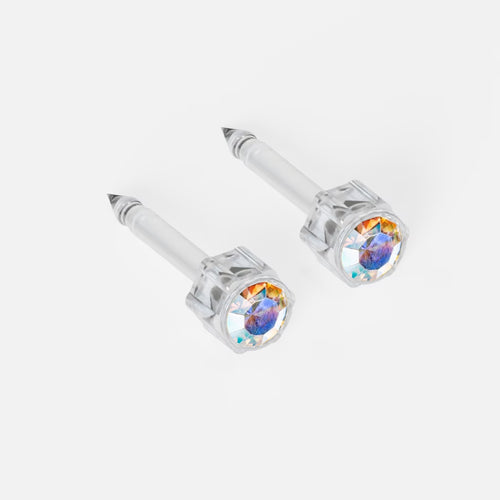 Medikal Plastik Kulak Delme Küpesi - Birthstar Rock Crystal Alerji Yapmayan (Çift)