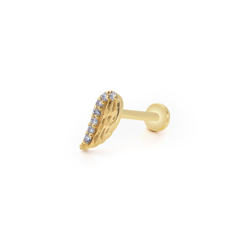 14 Ayar Altın Piercing - Taşlı Melek Kanadı
