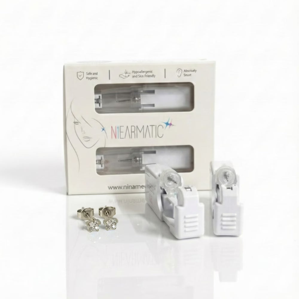 Niearmatic Tek Kullanımlık Kulak Delme Kiti - Birthstar Crystal Küpe (Çift)