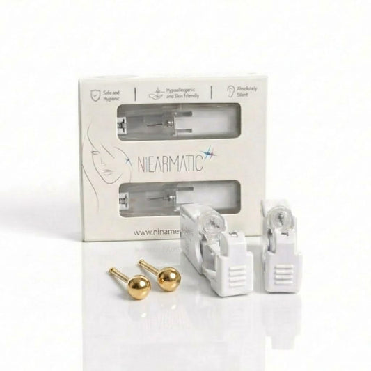 Niearmatic Tek Kullanımlık Kulak Delme Kiti - Gold Plated Shape Ball Küpe