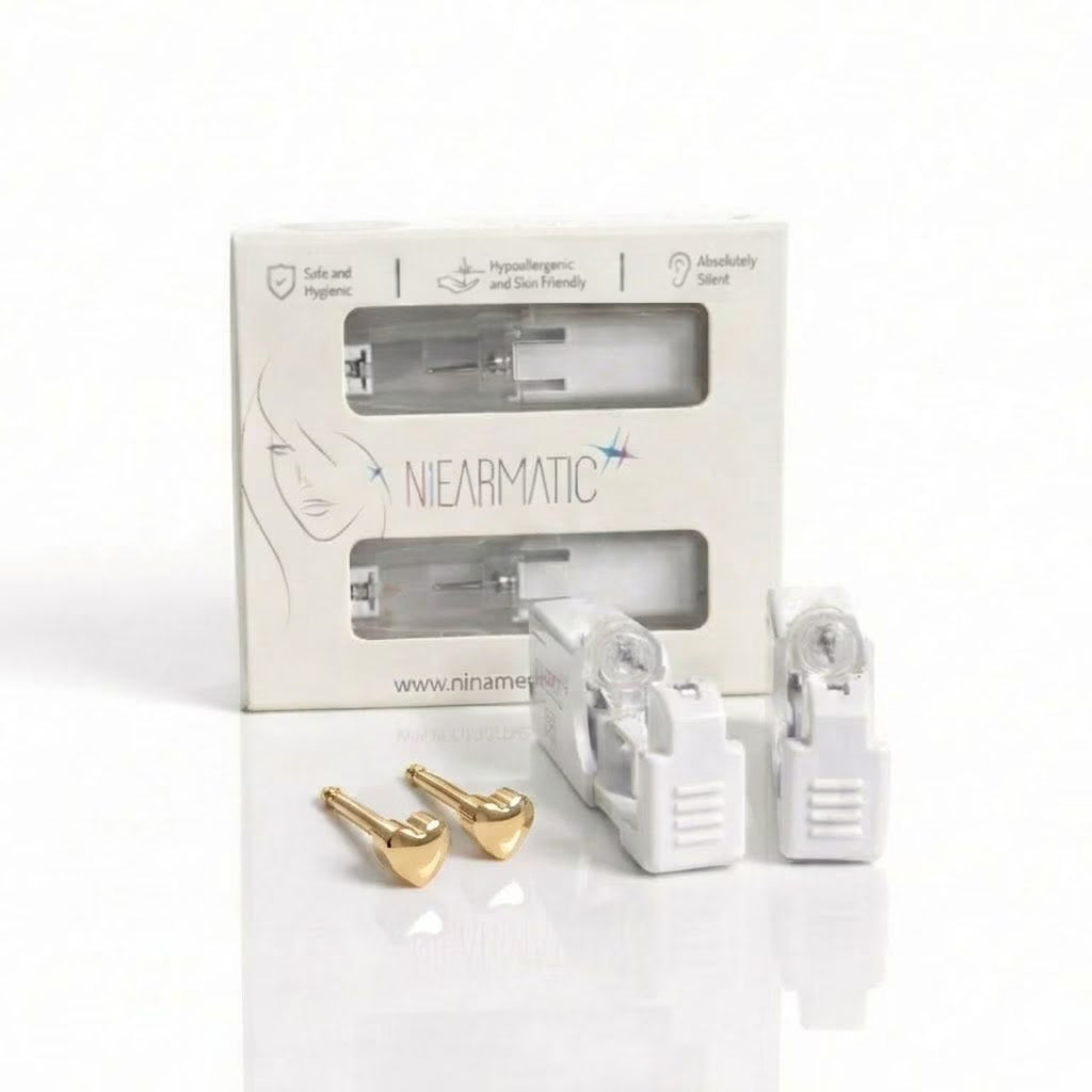 Niearmatic Tek Kullanımlık Kulak Delme Kiti - Gold Plated Shape Heart Küpe