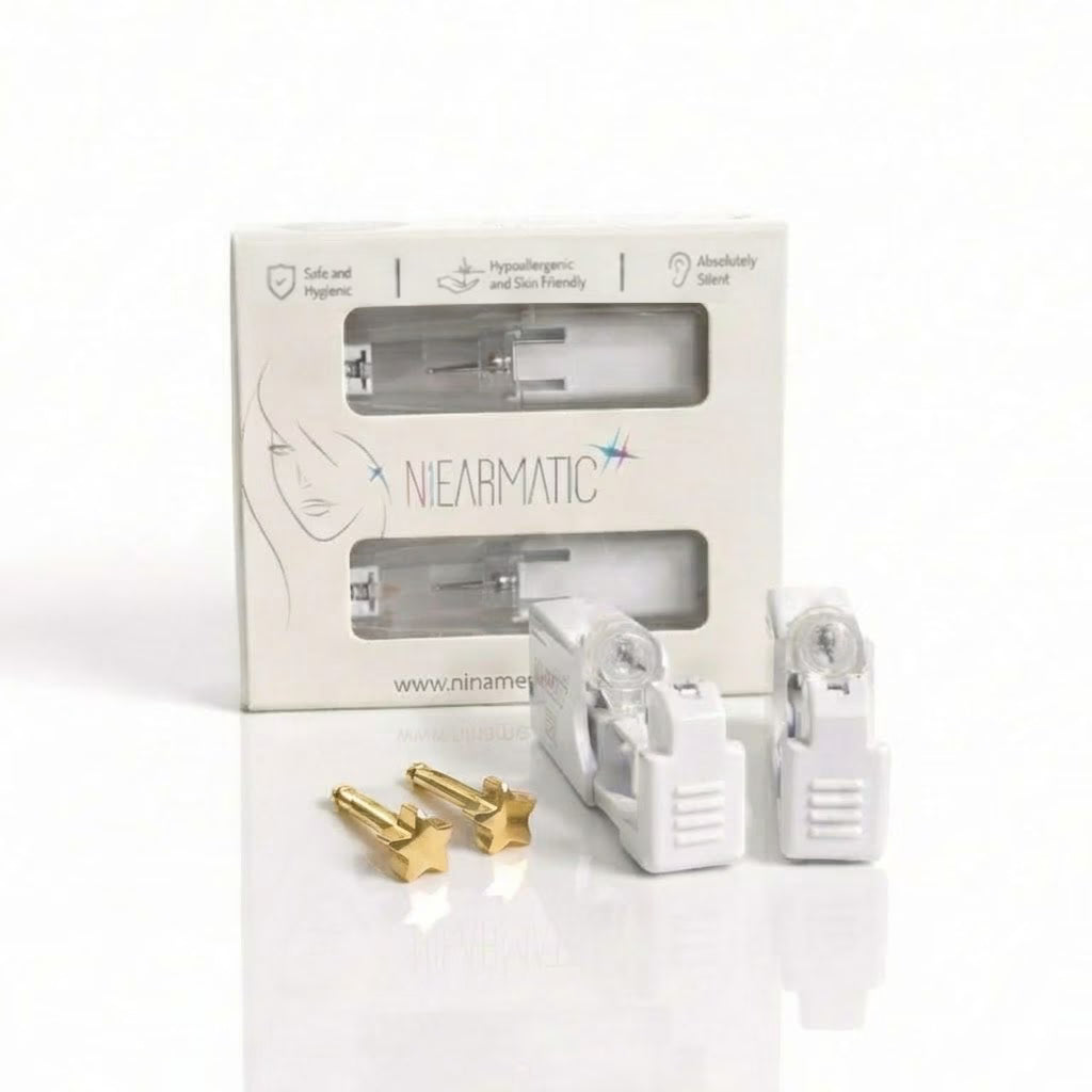 Niearmatic Tek Kullanımlık Kulak Delme Kiti - Gold Plated Shape Star Küpe