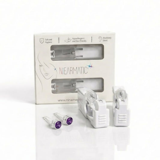 Niearmatic Tek Kullanımlık Kulak Delme Kiti - Medical Plastic Amethyst Küpe