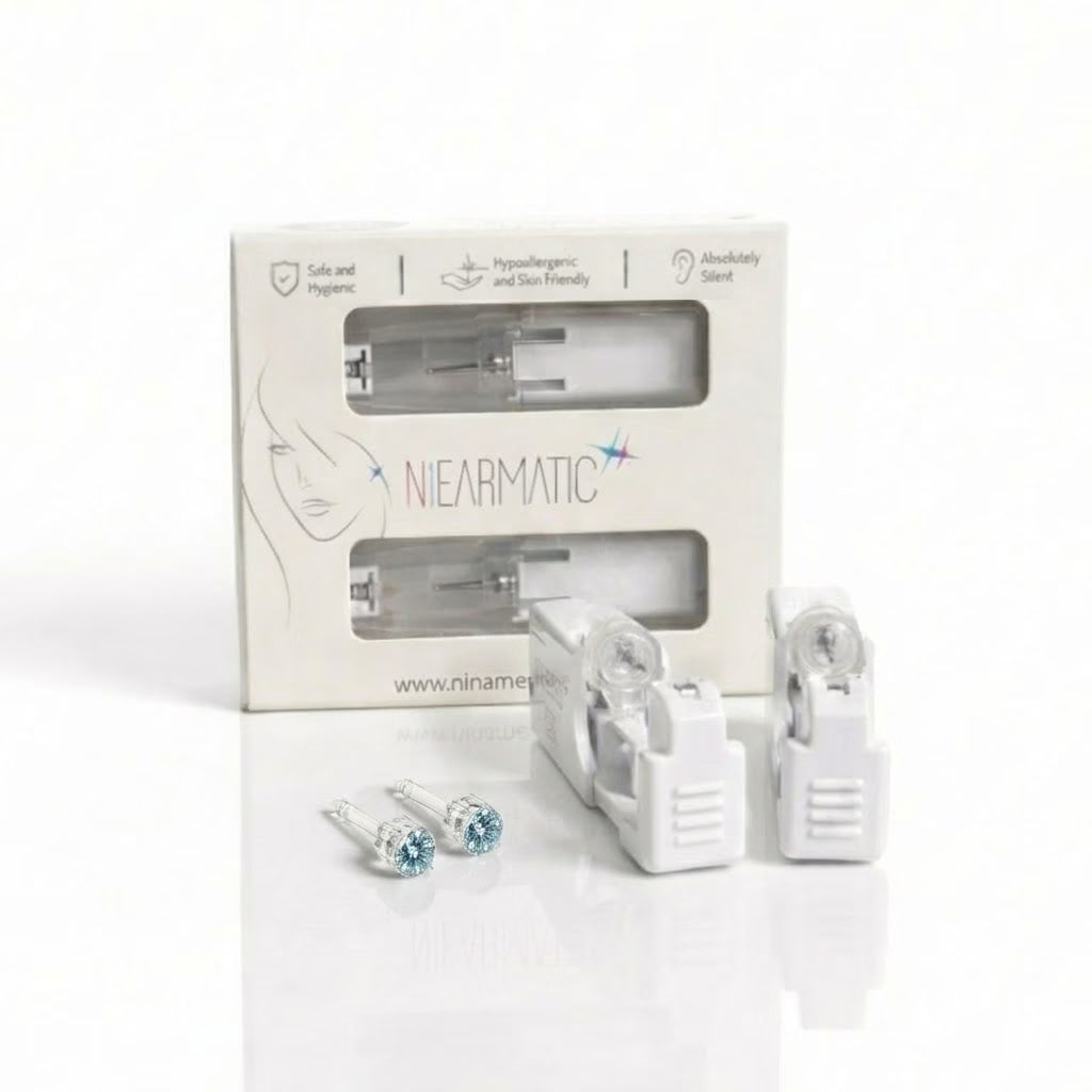 Niearmatic Tek Kullanımlık Kulak Delme Kiti - Medical Plastic Aquamarine Küpe