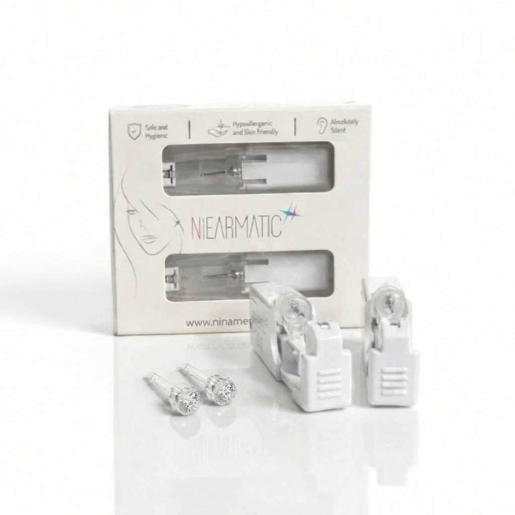 Niearmatic Tek Kullanımlık Kulak Delme Kiti - Medical Plastic Crystal Küpe (1 Çift)