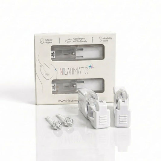 Niearmatic Tek Kullanımlık Kulak Delme Kiti - Medical Plastic Crystal Küpe (1 Çift)