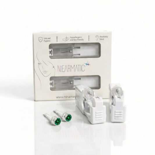 Niearmatic Tek Kullanımlık Kulak Delme Kiti - Medical Plastic Emerald Küpe