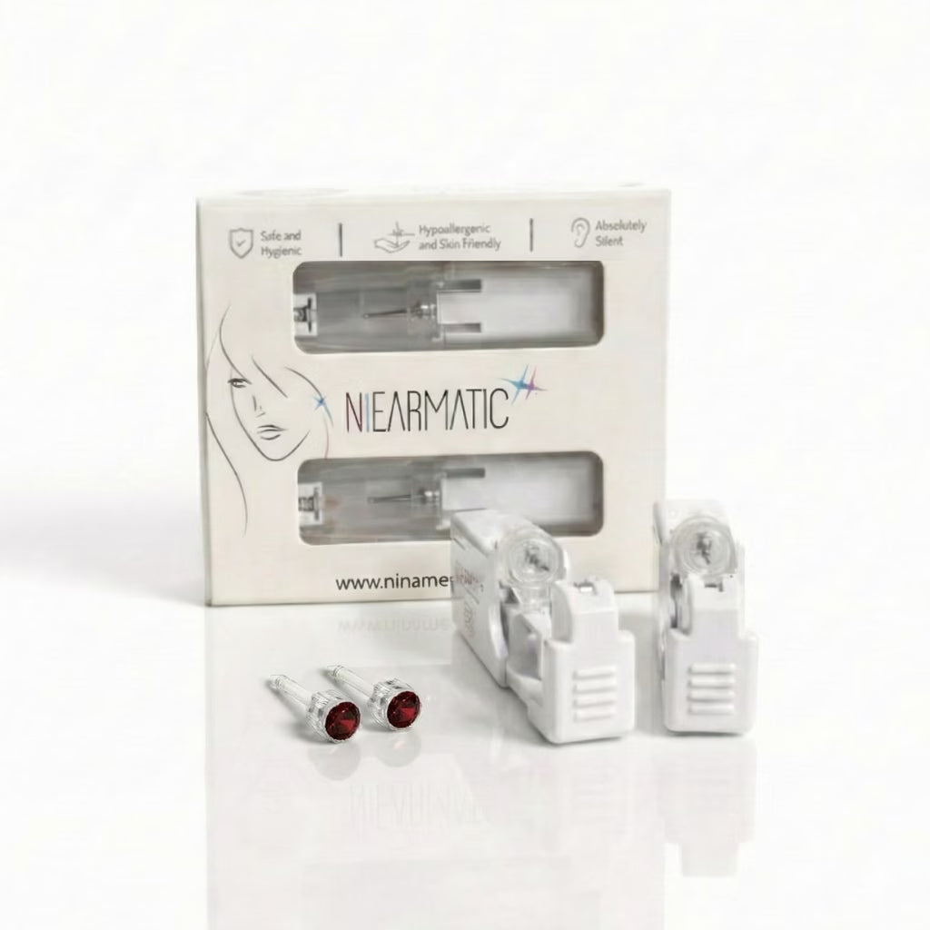 Niearmatic Tek Kullanımlık Kulak Delme Kiti - Medical Plastic Garnet Küpe