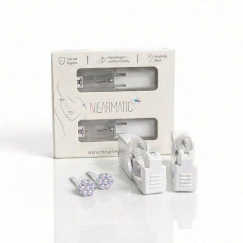 Niearmatic Tek Kullanımlık Kulak Delme Kiti - Medical Plastic Papatya Rock Crystal Küpe