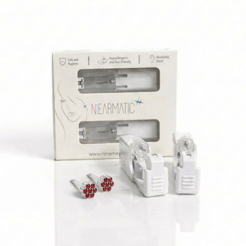 Niearmatic Tek Kullanımlık Kulak Delme Kiti - Medical Plastic Papatya Ruby Küpe