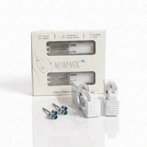 Niearmatic Tek Kullanımlık Kulak Delme Kiti - Trio Aquamarine Sapphire Blue Zircon Küpe