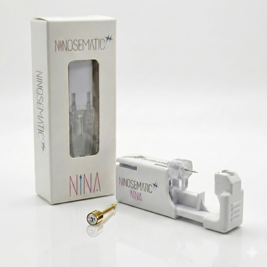 Ninosematic Tek Kullanımlık Burun Delme Kiti - Gold Plated Birthstone Crystal Studs