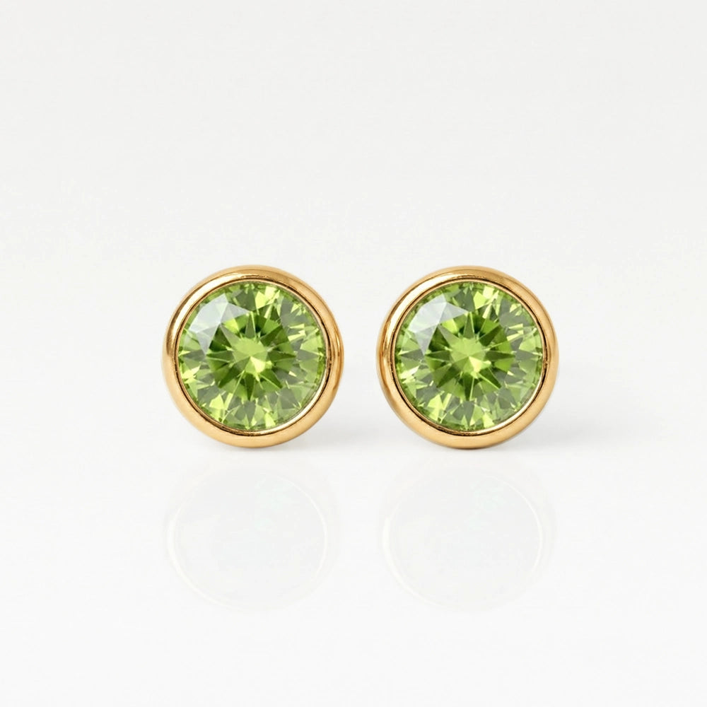 Серьги для прокола ушей с золотым покрытием - Birthstone Peridot Гипоаллергенный (пара)