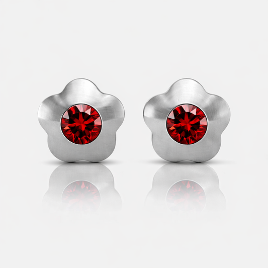Cerrahi Çelik Kulak Delme Küpesi - Flowerlite Ruby Alerji Yapmayan (Çift)