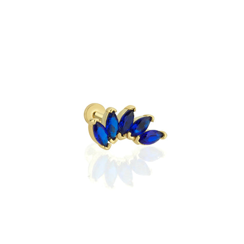 14 Ayar Altın Piercing - Beş Taşlı Safir Markiz