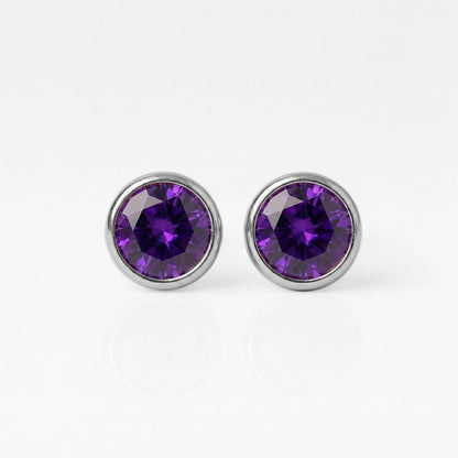 Cerrahi Çelik Kulak Delme Küpesi - Birthstone Amethyst Alerji Yapmayan