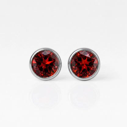 Surgical Steel Ear Piercing Studs - Birthstone Garnet Hypoallergenic