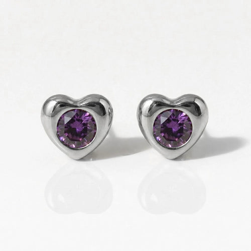 Серьги для прокалывания ушей из хирургической стали — Heartlite Amethyst гипоаллергенные (пара)