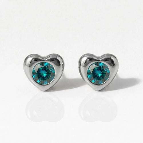 Серьги для прокалывания ушей из хирургической стали — Heartlite Blue Zircon гипоаллергенные (пара)