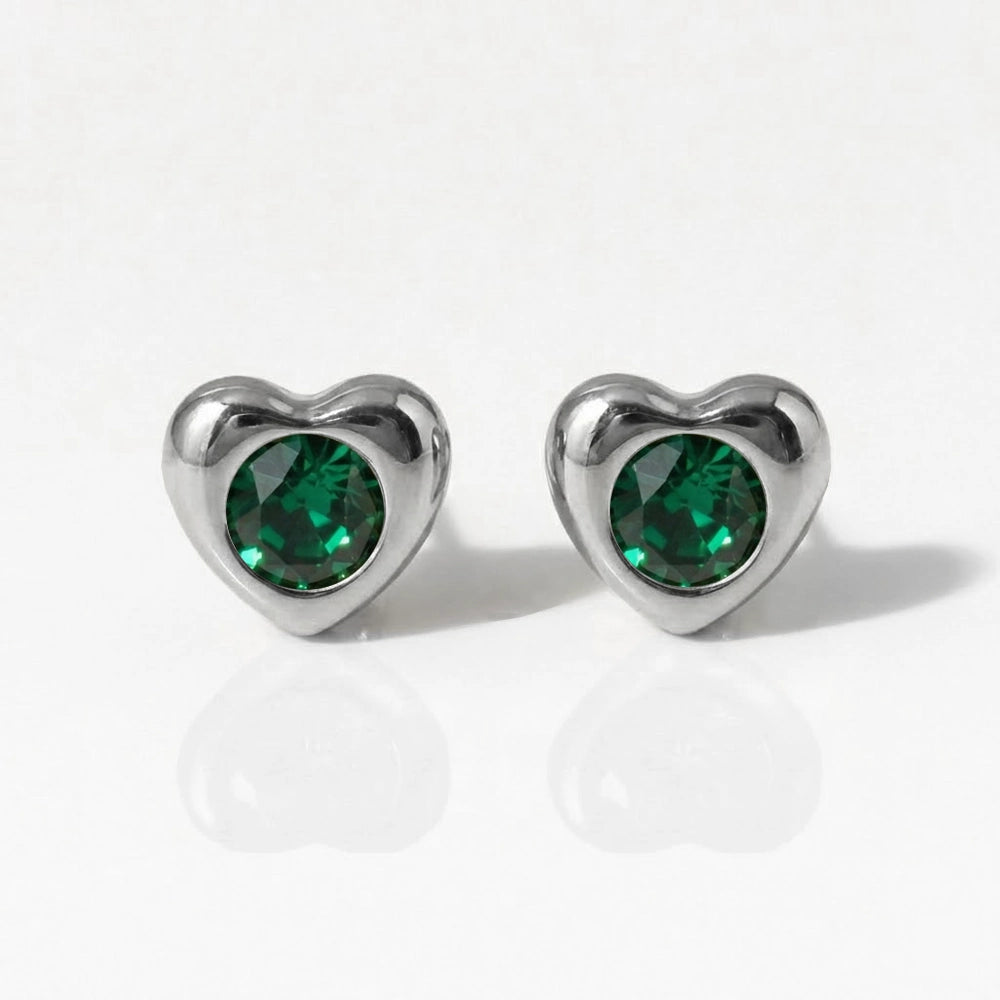 Серьги для прокалывания ушей из хирургической стали — Heartlite Emerald гипоаллергенные (пара)