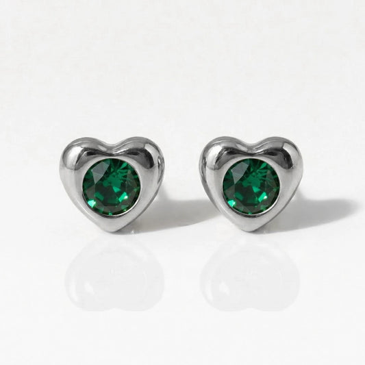 Серьги для прокалывания ушей из хирургической стали — Heartlite Emerald гипоаллергенные (пара)