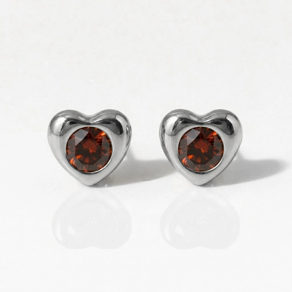 Серьги для прокалывания ушей из хирургической стали — Heartlite Garnet, гипоаллергенные (пара)