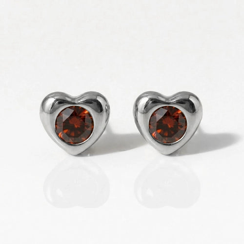Серьги для прокалывания ушей из хирургической стали — Heartlite Garnet, гипоаллергенные (пара)
