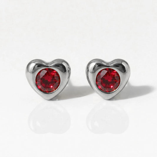Cerrahi Çelik Kulak Delme Küpesi - Heartlite Ruby Alerji Yapmayan (Çift)