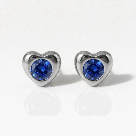 Surgical Steel Ear Piercing Studs - Heartlite Sapphire Hypoallergenic