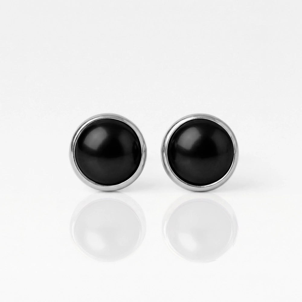 Cerrahi Çelik Kulak Delme Küpesi - Pearl Black Onyx Alerji Yapmayan (Çift)