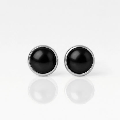 Surgical Steel Ear Piercing Studs - Pearl Black Onyx