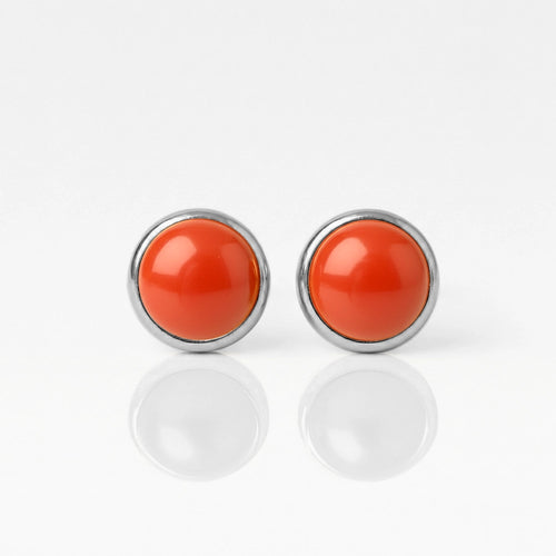 Серьги для прокалывания ушей из хирургической стали — Pearl Red Coral гипоаллергенные (пара).